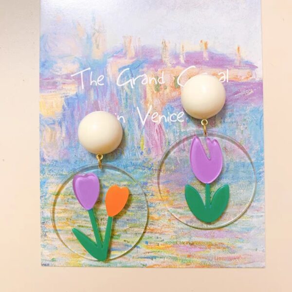 Sweet Tulip Girl Flower Acrylic Earrings Stud Earrings