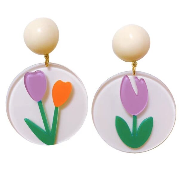 Sweet Tulip Girl Flower Acrylic Earrings Stud Earrings - Image 2