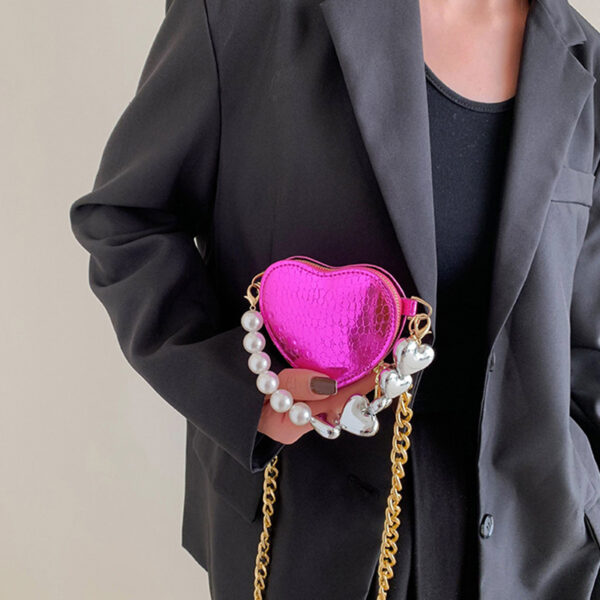 Mini Love-shape Pearls Handbag Fashion Cute Chain Lipstick Bag Women's Bright Candy Color Shoulder Messenger Bag - Image 7