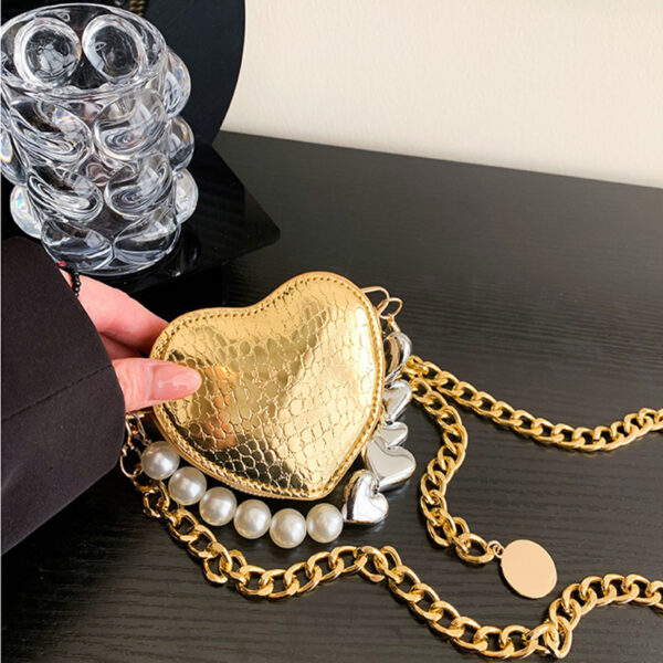 Mini Love-shape Pearls Handbag Fashion Cute Chain Lipstick Bag Women's Bright Candy Color Shoulder Messenger Bag - Image 10