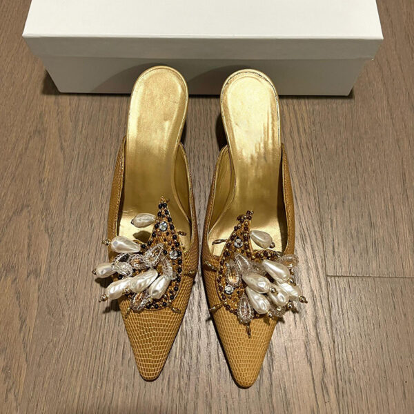 Women's Gold Closed Toe Slippers